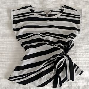Banana Republic black & white striped boat neck side tie top
